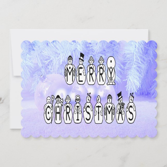 Merry Christmas Snow People Font Blue Tint Snow Einladung (Vorderseite)