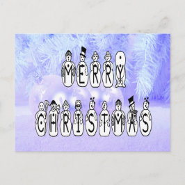 Merry Christmas Snow People Font Blue Tint Snow Feiertagspostkarte