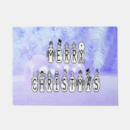 Merry Christmas Snow People Font Blue Tint Snow Fußmatte