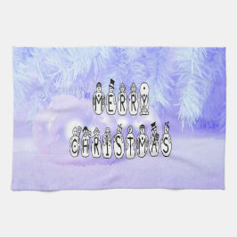 Merry Christmas Snow People Font Blue Tint Snow Handtuch