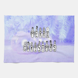 Merry Christmas Snow People Font Blue Tint Snow Handtuch