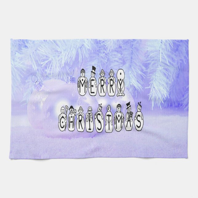 Merry Christmas Snow People Font Blue Tint Snow Handtuch (Horizontal)