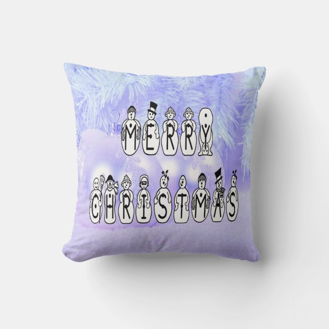 Merry Christmas Snow People Font Blue Tint Snow Kissen (Vorderseite)