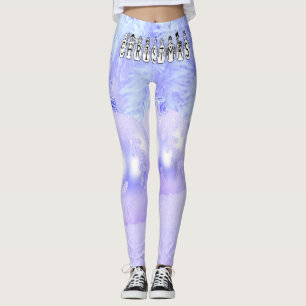 Merry Christmas Snow People Font Blue Tint Snow Leggings