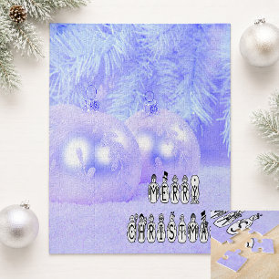 Merry Christmas Snow People Font Blue Tint Snow Puzzle