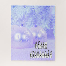 Merry Christmas Snow People Font Blue Tint Snow Puzzle