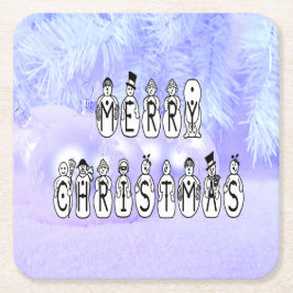 Merry Christmas Snow People Font Blue Tint Snow Rechteckiger Pappuntersetzer