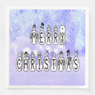 Merry Christmas Snow People Font Blue Tint Snow Serviette