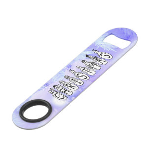 Merry Christmas Snow People Font Blue Tint Snow Speedflaschenöffner