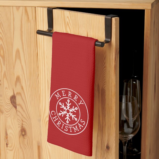 Merry Christmas Snowflake on Bright Red Geschirrtuch (Drittel gefaltet)