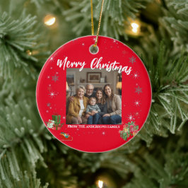 Merry Christmas Snowflake Photo Personal Family N Keramik Ornament