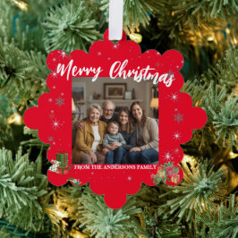 Merry Christmas Snowflake Photo Personal Family N Ornament Karte