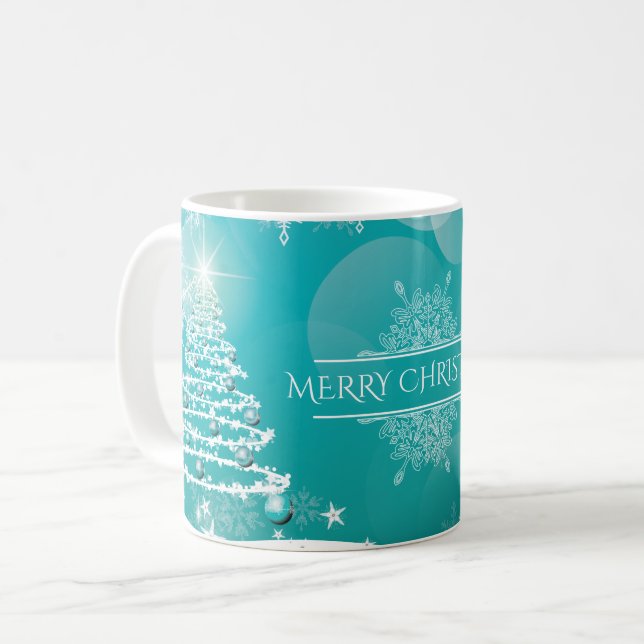 Merry Christmas Snowflakes Tree Flowers & Stars   Kaffeetasse (Vorderseite Links)