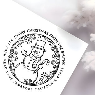 MERRY CHRISTMAS Snowman Familienname Rücksendeadre Gummistempel