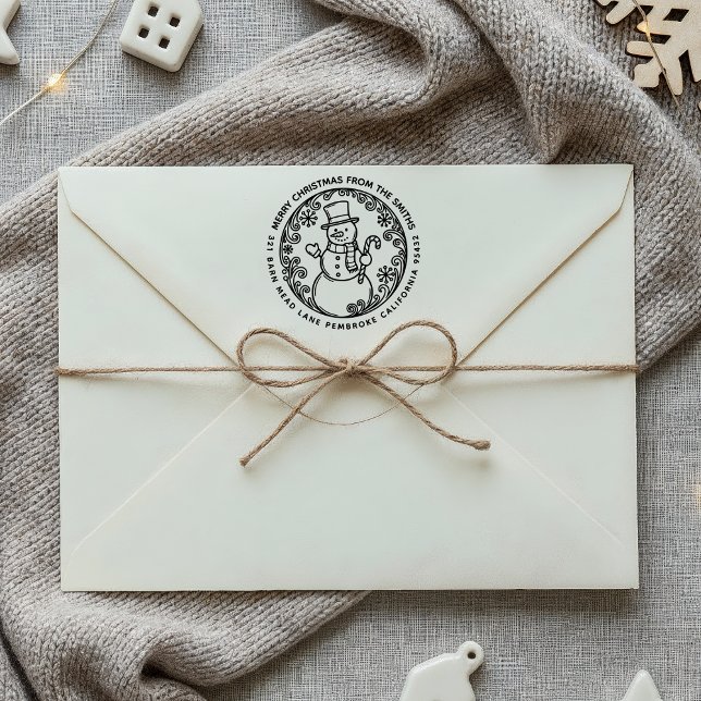 MERRY CHRISTMAS Snowman Familienname Rücksendeadre Permastempel (Von Creator hochgeladen)