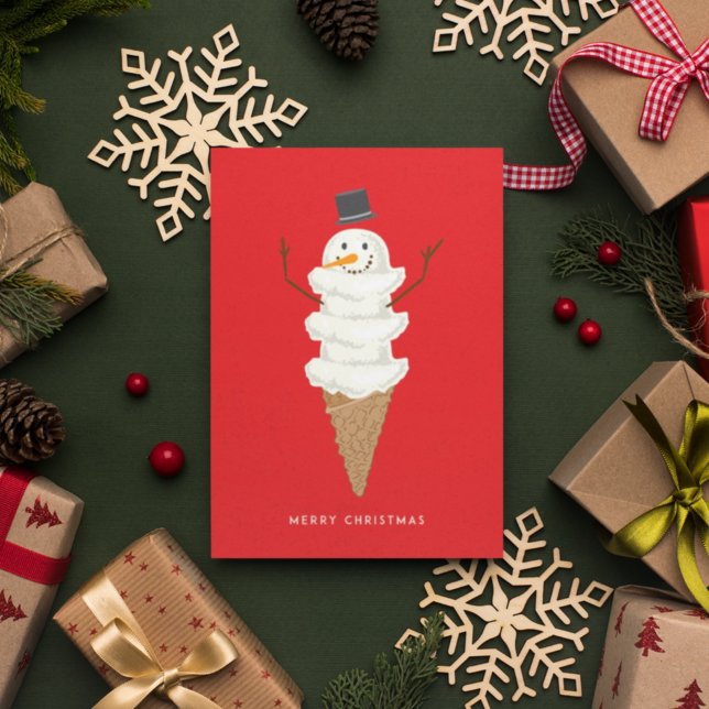 MERRY CHRISTMAS Snowman Ice Creme Cone Postkarte (Von Creator hochgeladen)