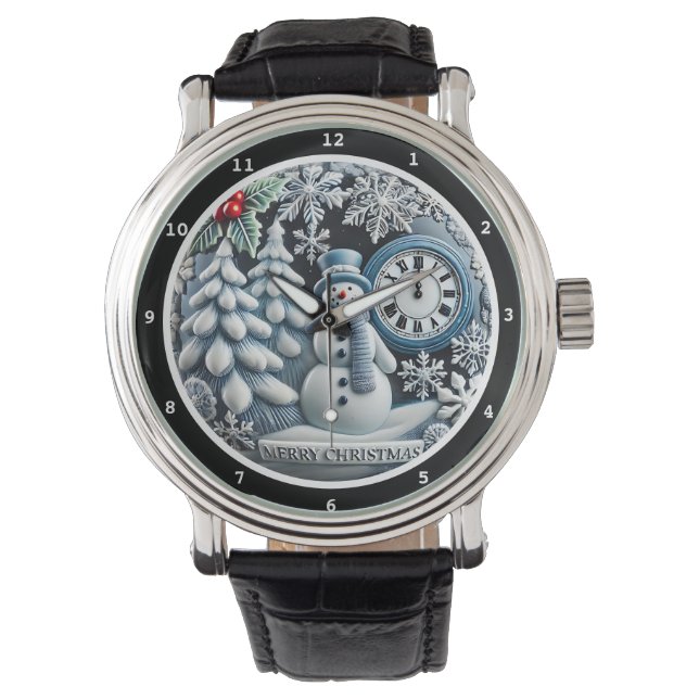 Merry Christmas Snowman on a Decorative Armbanduhr (Vorderseite)
