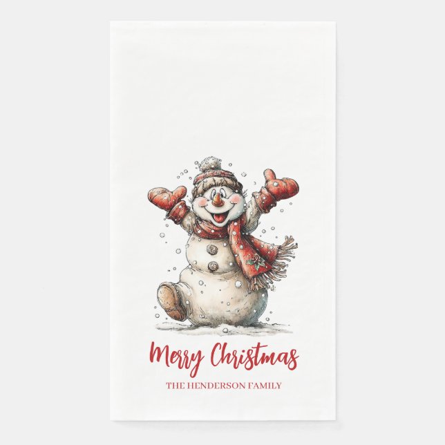 Merry Christmas Snowman Paper Guest Towels Serviette (Vorderseite)