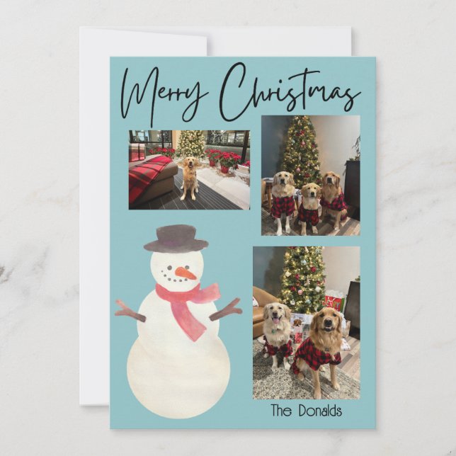 Merry Christmas Snowman Photo Card Feiertagskarte (Vorderseite)