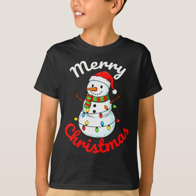 Merry Christmas Snowman Santa Hat Holiday Kids Men T-Shirt (Vorderseite)