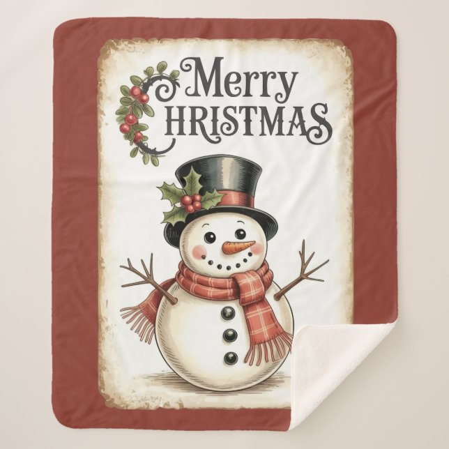 Merry Christmas Snowman Sherpa Blanket  Sherpadecke (Vorderseite)
