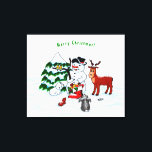 Merry Christmas! Snowman with Friends Leinwanddruck<br><div class="desc">Merry Christmas! Snowman with Friends - Baby Polar Bear,  Birds,  Moose,  Rabbit,    ~~~ colored pencil drawing by Krisi ArtKSZP ~~~ Store Category >>> Merry Christmas for Kids >>> Snowman with Friends</div>