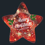 Merry Christmas, Sparkling Red and Gold Design Stern-Aufkleber<br><div class="desc">Merry Christmas,  holiday red and sparkling gold design</div>