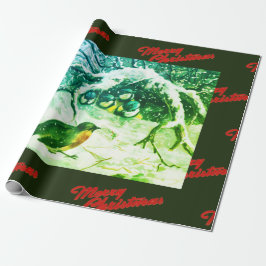 MERRY CHRISTMAS SPARROW IN SNOW CHRISTMAS WRAPPING GESCHENKPAPIER
