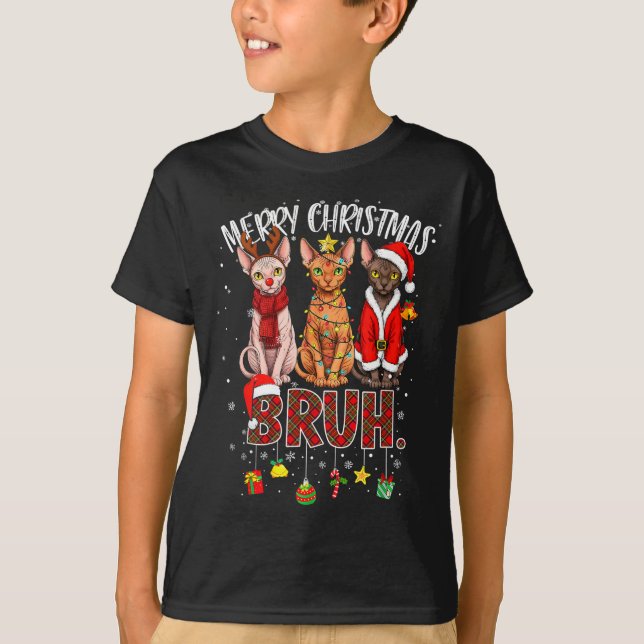 Merry Christmas Sphynx Cat Santa Reindeer Bruh Fun T-Shirt (Vorderseite)