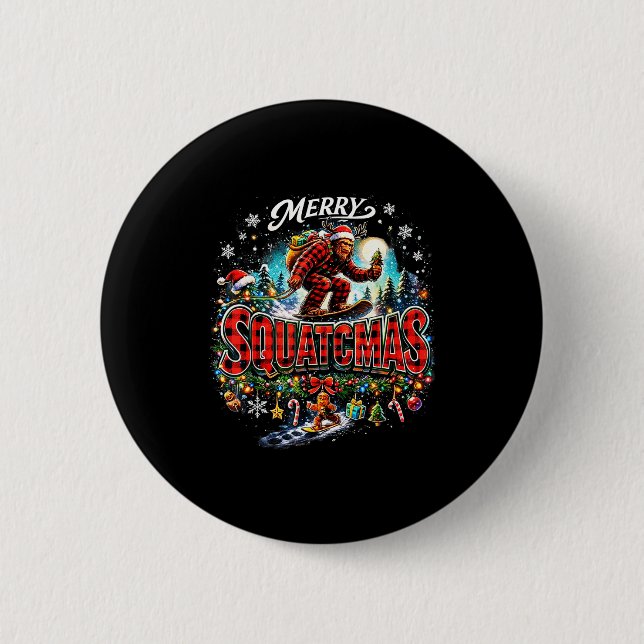 Merry Christmas Squatchmas Funny Bigfoot Snowboard Button (Vorderseite)