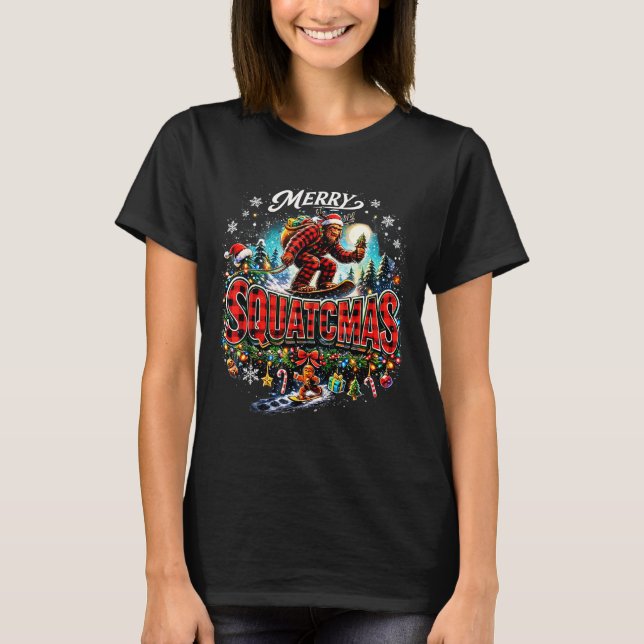 Merry Christmas Squatchmas Funny Bigfoot Snowboard T-Shirt (Vorderseite)