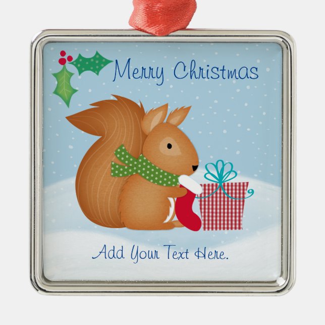 Merry Christmas Squirrel Ceramic Ornament (Vorne)