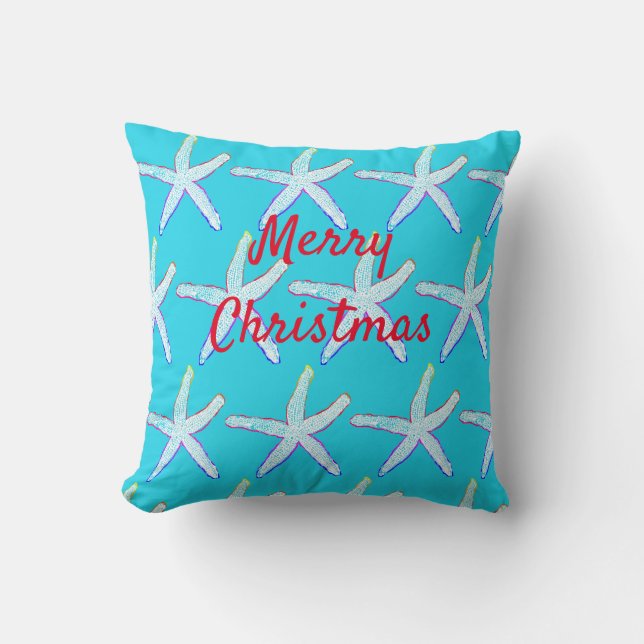 Merry Christmas Starfish Patterns Custom Blue Kissen (Vorderseite)
