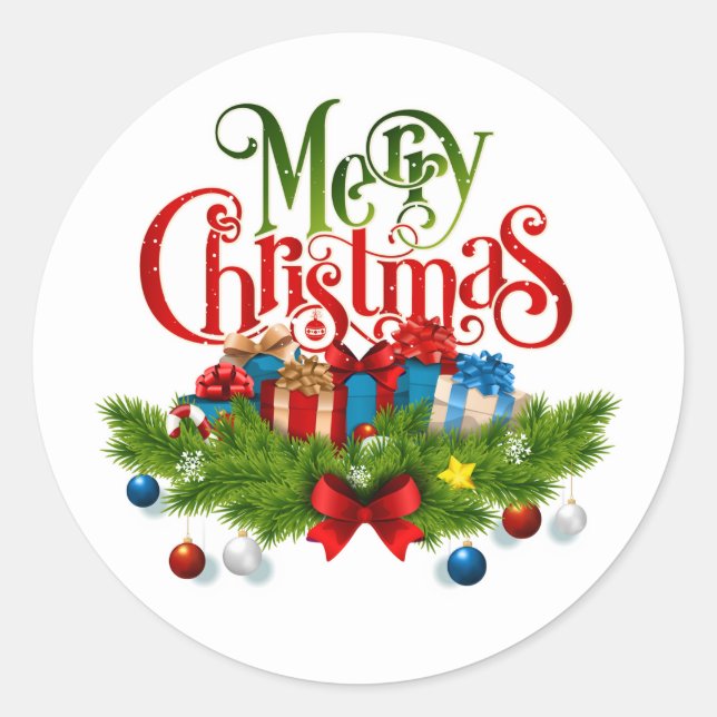 Merry Christmas Sticker – Festive Gifts & Pine Gar (Vorderseite)