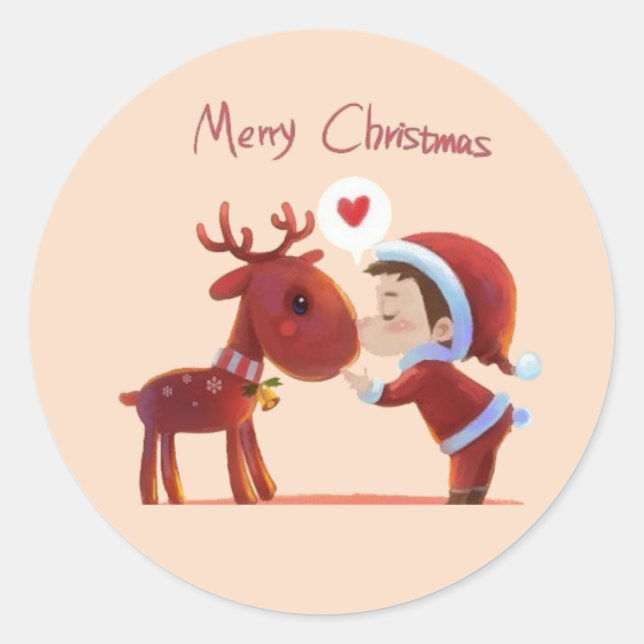Merry Christmas Sticker – Santa & Reindeer Kiss –  (Vorderseite)