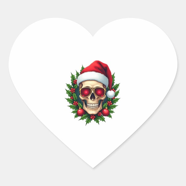 Merry Christmas Sugar Skull Santa Hat Family Xmas  Herz-Aufkleber (Vorderseite)
