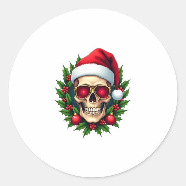 Merry Christmas Sugar Skull Santa Hat Family Xmas  Runder Aufkleber (Vorderseite)