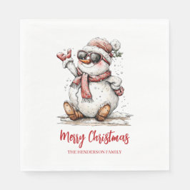 Merry Christmas Sunglass Snowman  Serviette