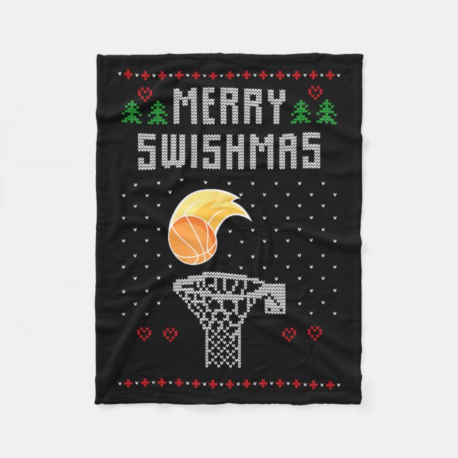 Merry Christmas Swishmas Basketball Xmas Gift Ugly Fleecedecke (Vorderseite)