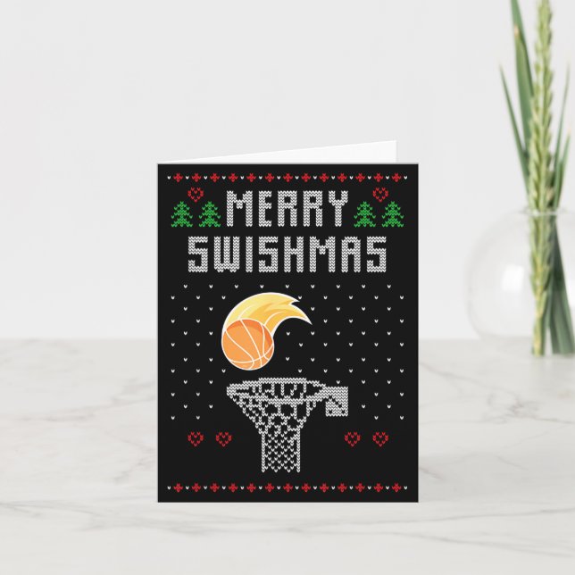 Merry Christmas Swishmas Basketball Xmas Gift Ugly Karte (Vorderseite)