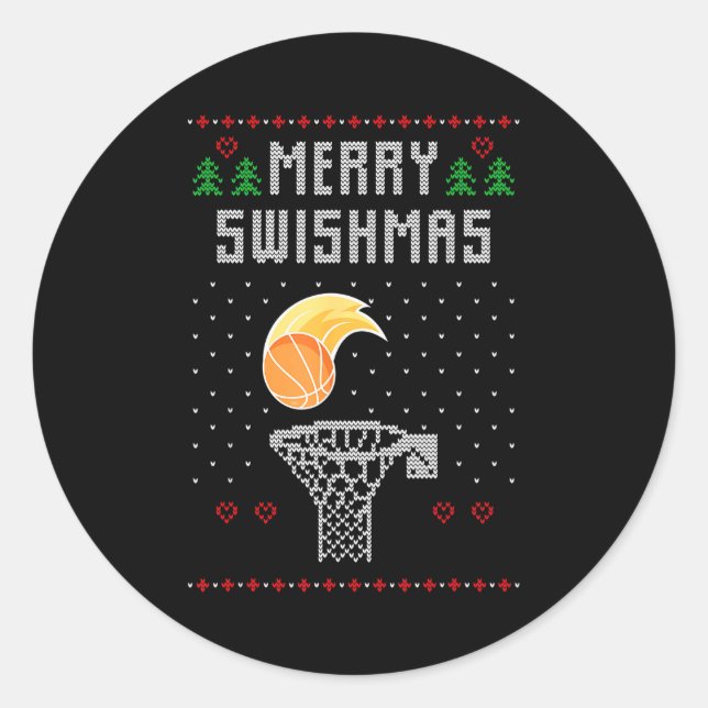 Merry Christmas Swishmas Basketball Xmas Gift Ugly Runder Aufkleber (Vorderseite)