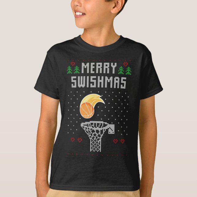 Merry Christmas Swishmas Basketball Xmas Gift Ugly T-Shirt (Vorderseite)