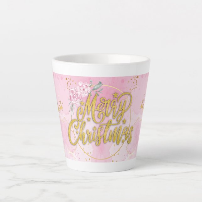 Merry Christmas Tasse - Gold & Rosa Design (Vorderseite)