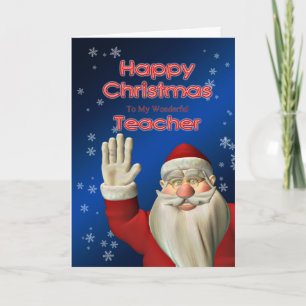 Merry Christmas teacher, Santa waving Feiertagskarte