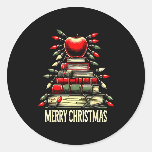 Merry Christmas, Teachers Books Teaching Xmas Tree Runder Aufkleber (Vorderseite)