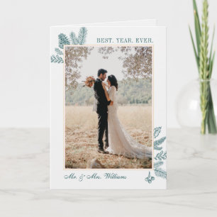 Merry Christmas Teal Floral   Photo Holiday Cards Feiertagskarte