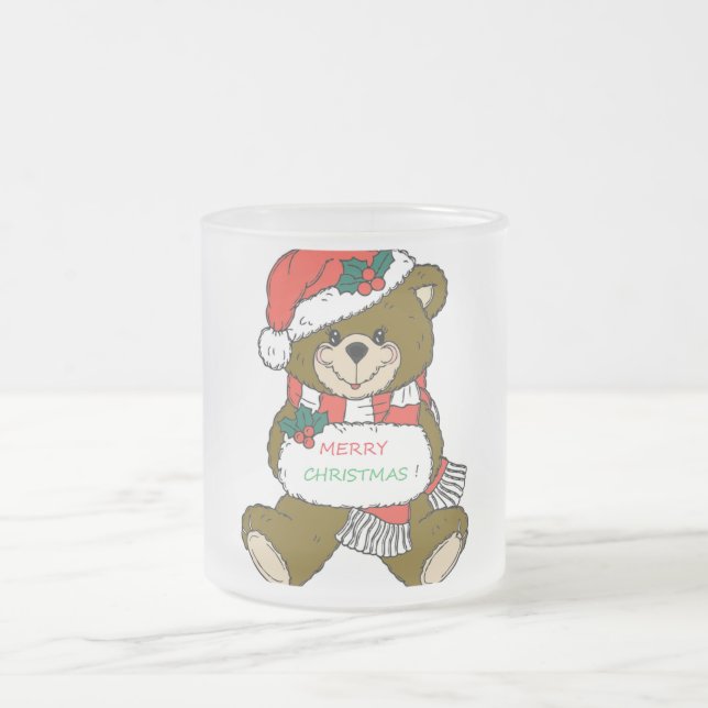 "MERRY CHRISTMAS" TEDDY BEAR MATTGLASTASSE (Mittel)