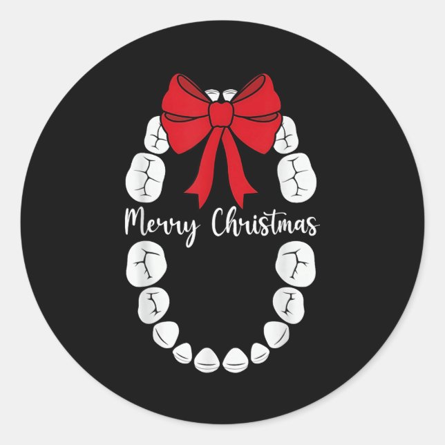 Merry Christmas Teeth Wreath Dental Christmas Shir Runder Aufkleber (Vorderseite)
