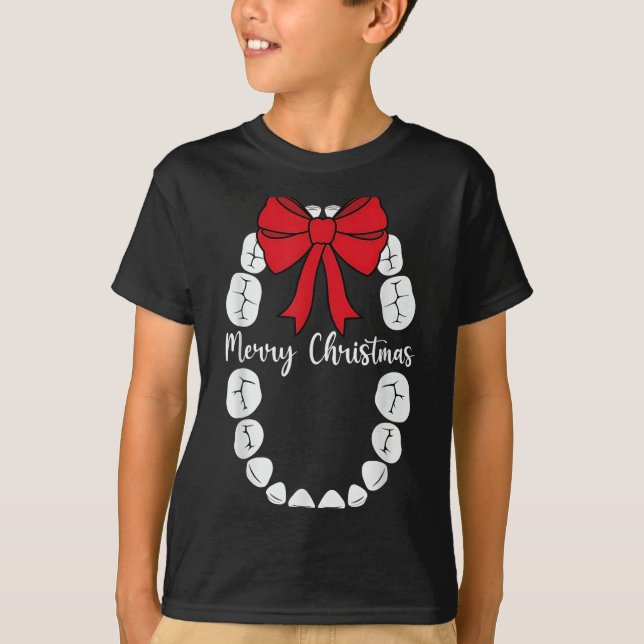 Merry Christmas Teeth Wreath Dental Christmas Shir T-Shirt (Vorderseite)