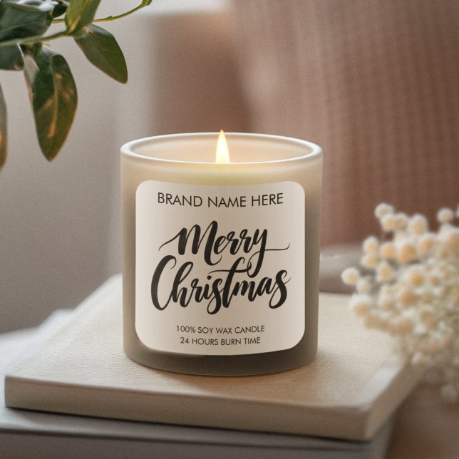 Merry Christmas Text | Modern Candle Labels Quadratischer Aufkleber (Von Creator hochgeladen)